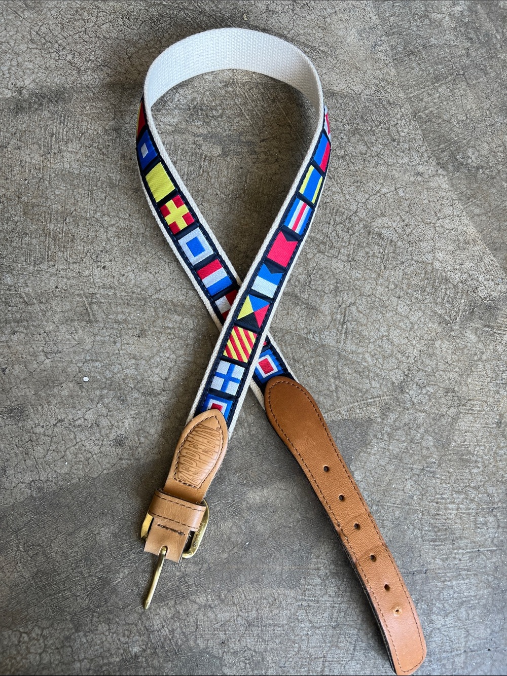 Multicolor Nautical Pattern Canvas & Leather Men's Belt